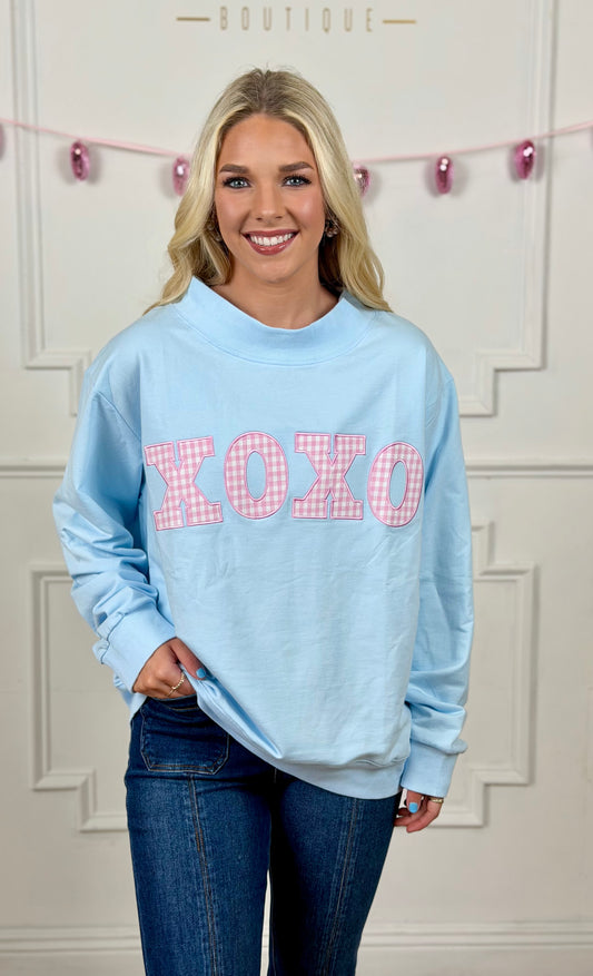 Mock Neck Sweatshirt XOXO Patch , Blue
