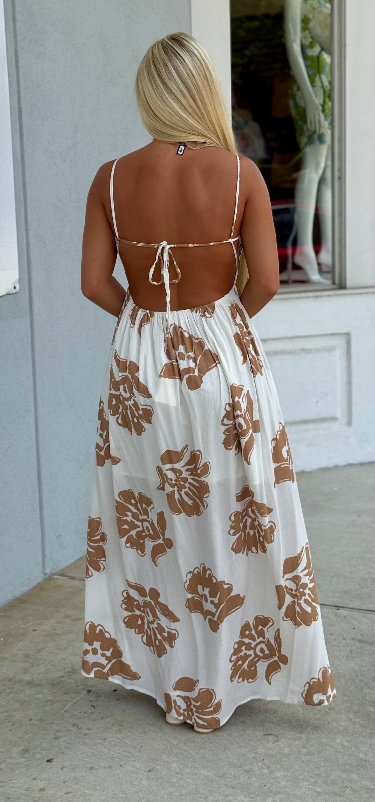 Floral Print Crepe Smocked Open Back Maxi