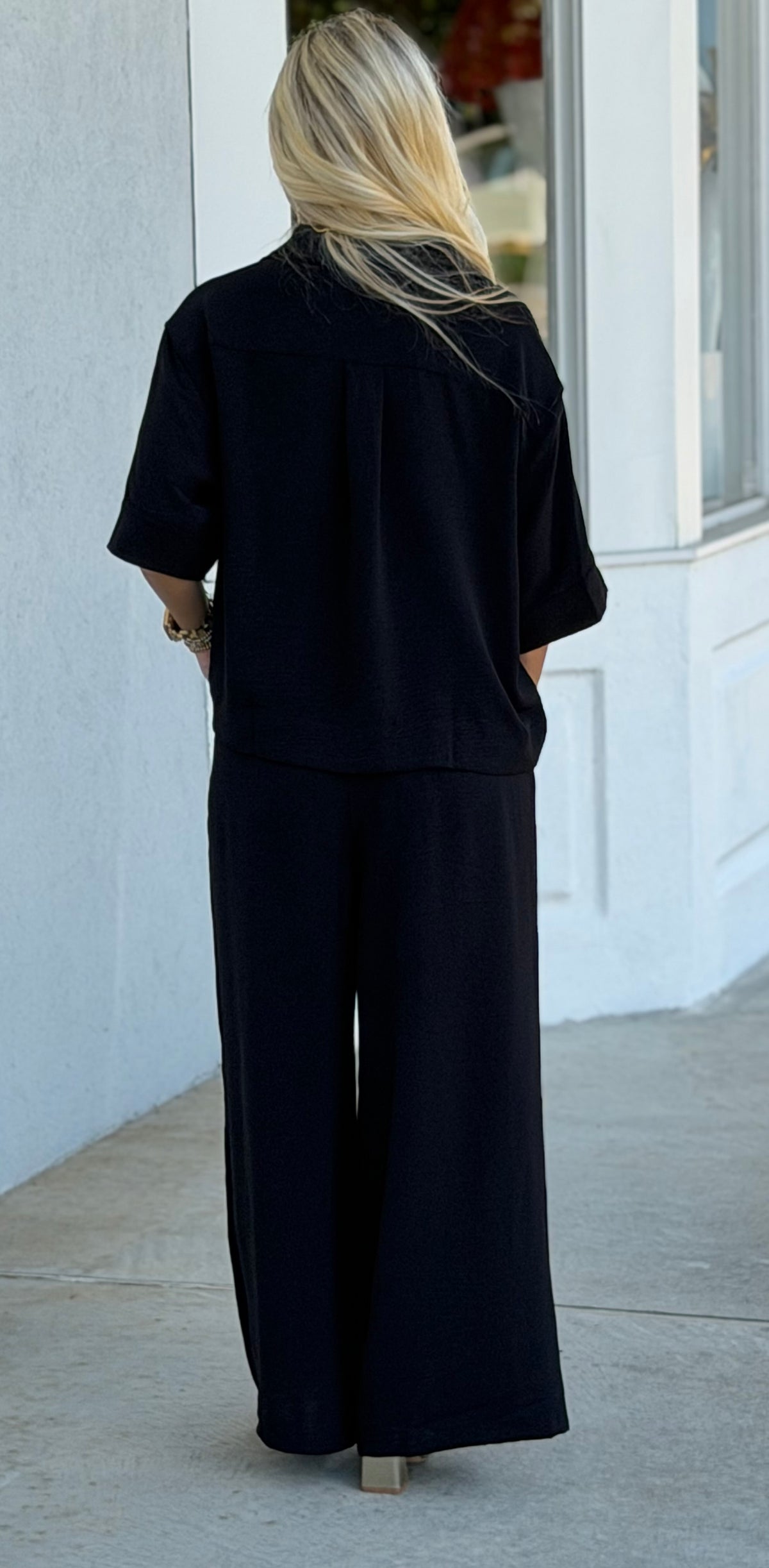 Black Button Down Top and Pant SET