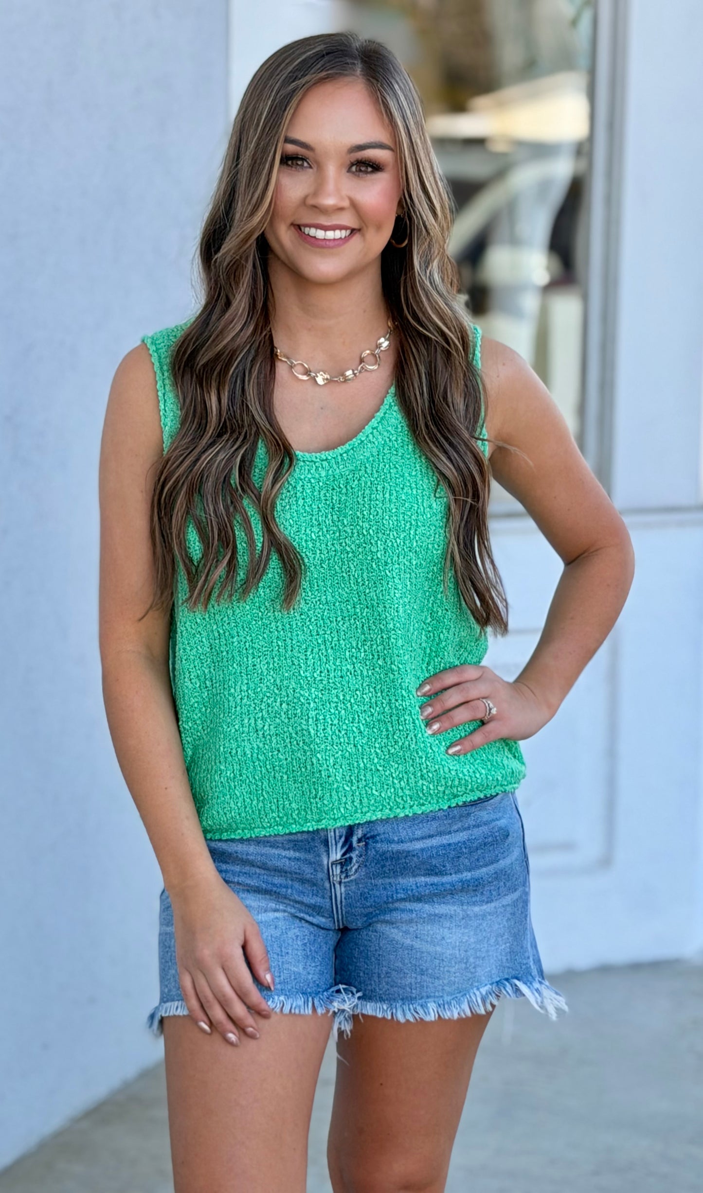 Textured Sweater Tank , Green