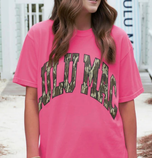 LULU MAC Mossy Oak Tee, Neon Pink
