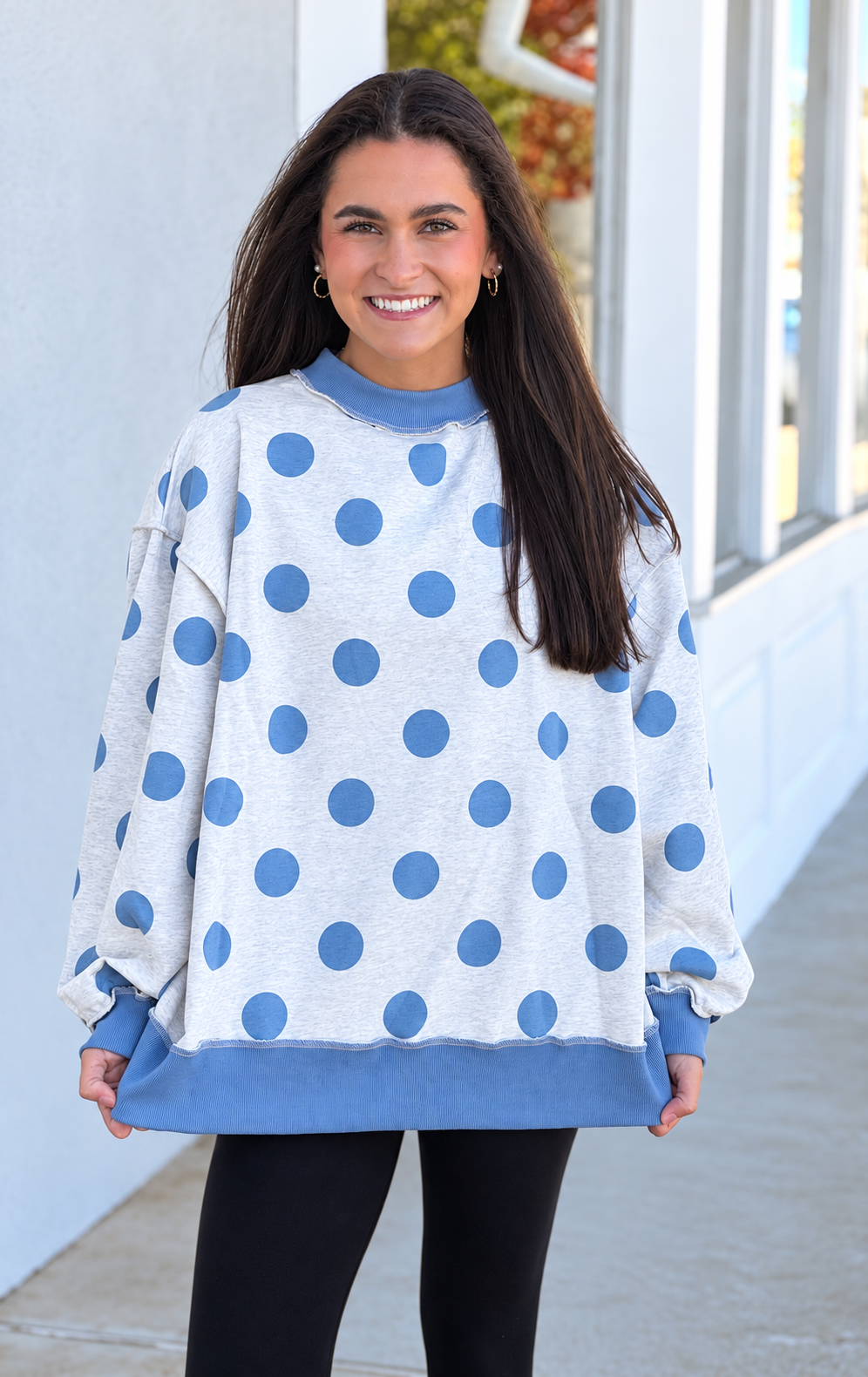 Reversible Polka Dot and Stripe Mock Neck Sweatshirt