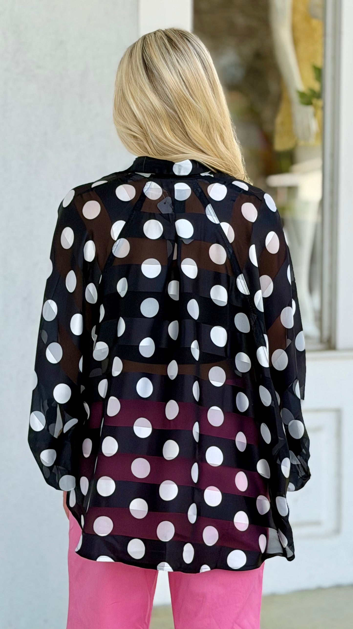 Black Polka Dot Button Down Top