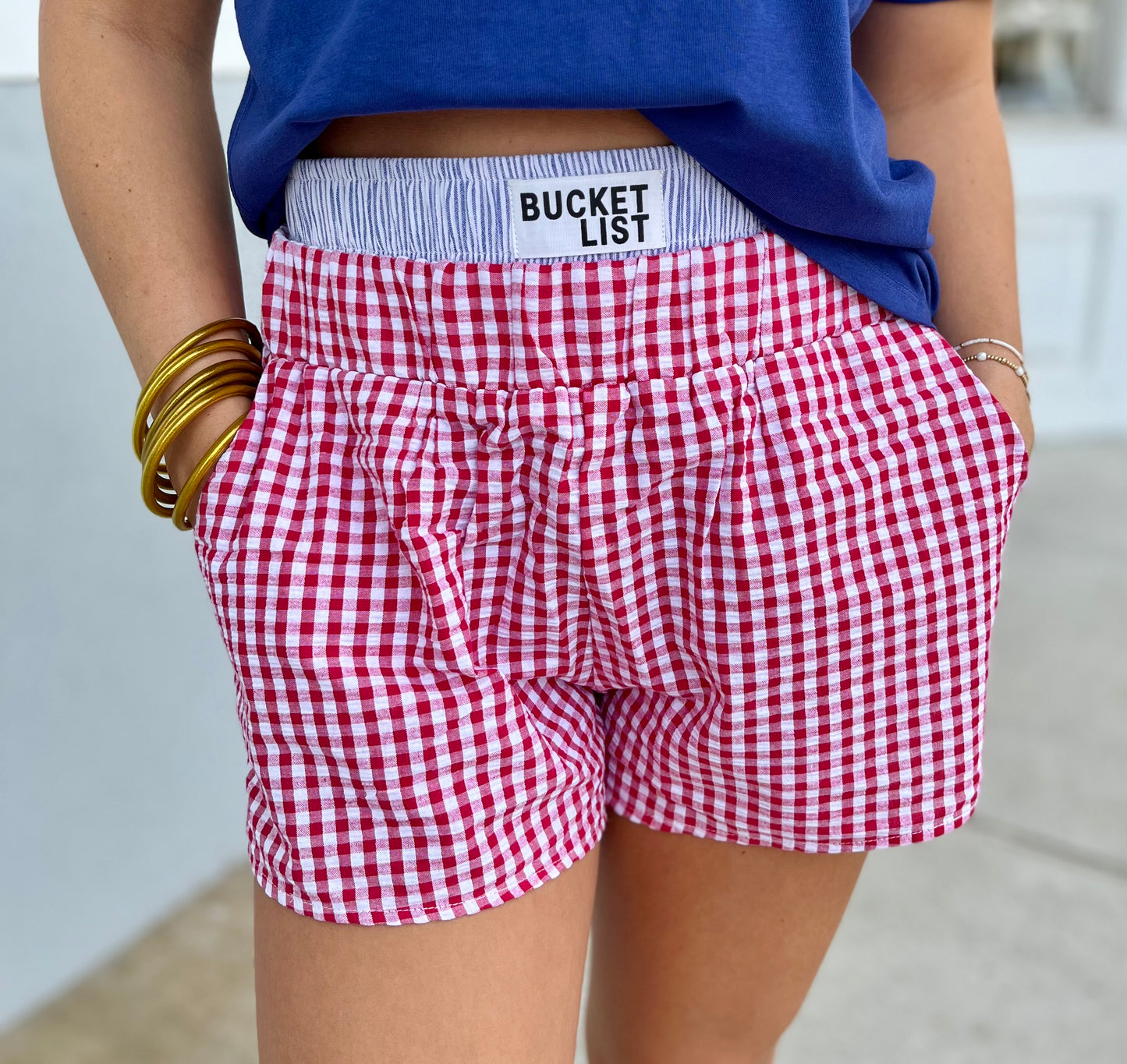 Red/Navy Double Layer Waist Check Print Boxer