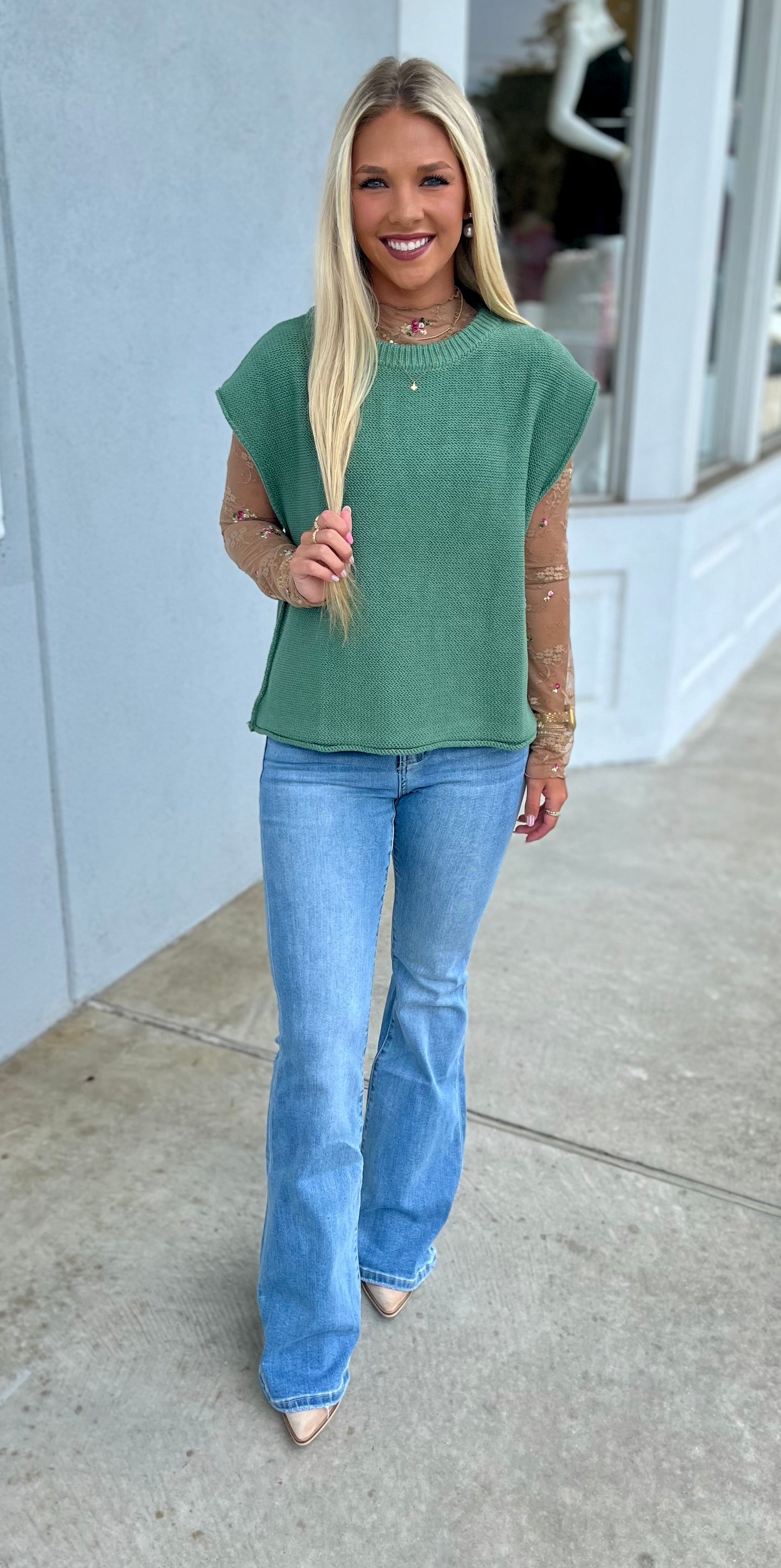Green Exposed Seam Sweater Vest