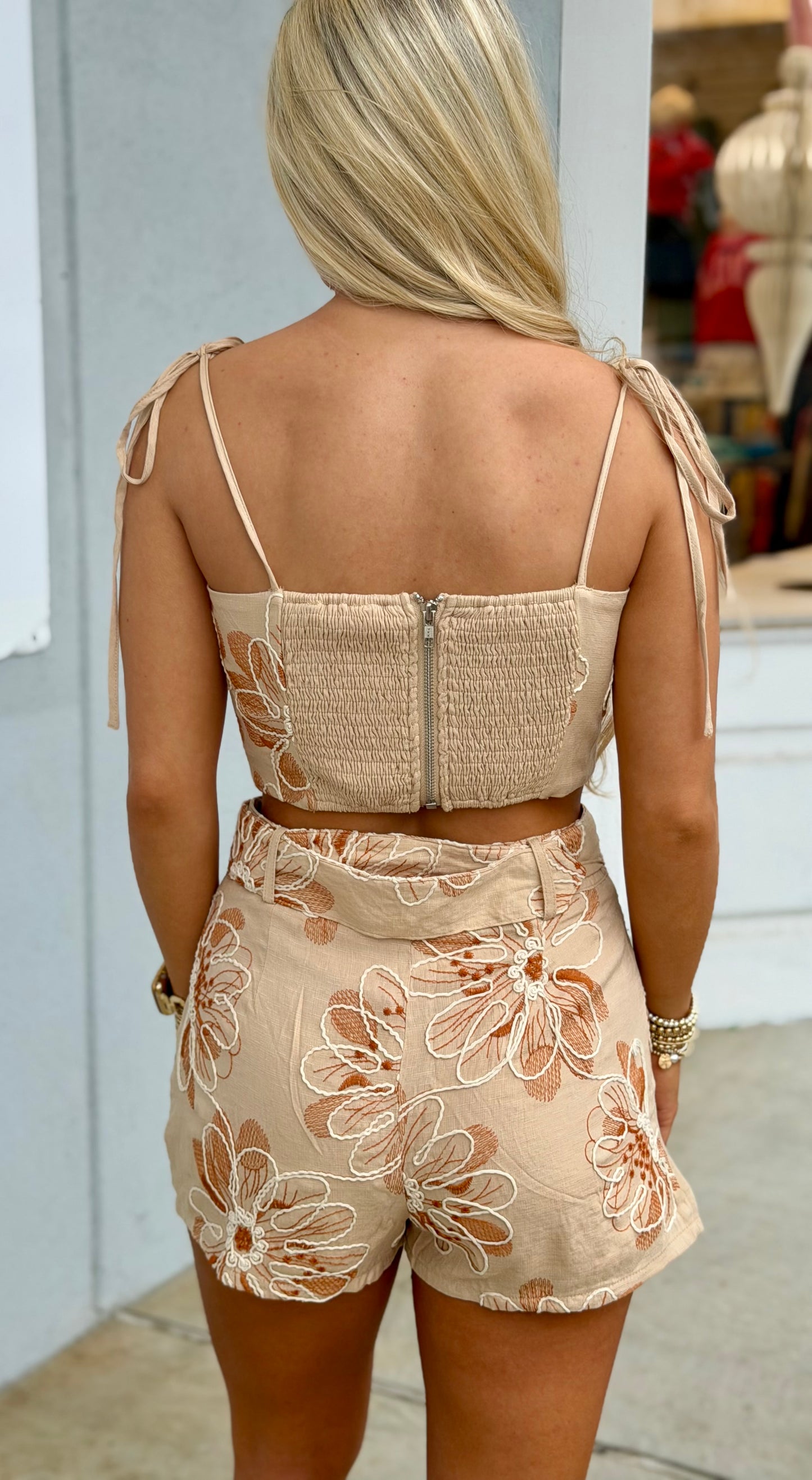 Embroidered Top With Short SET