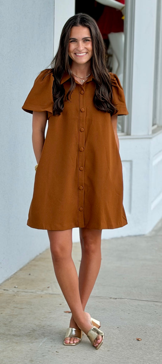 Camel Button Down Dress