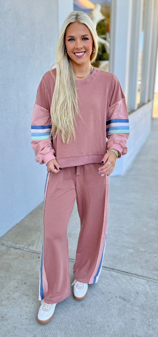 Dk Mauve Color Block Pant SET