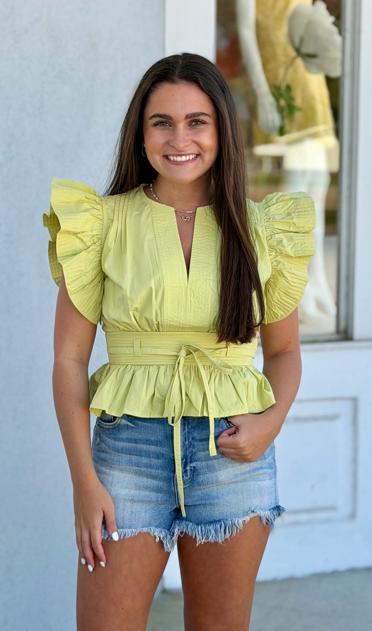Lime Sherbert Peplum Poplin Top