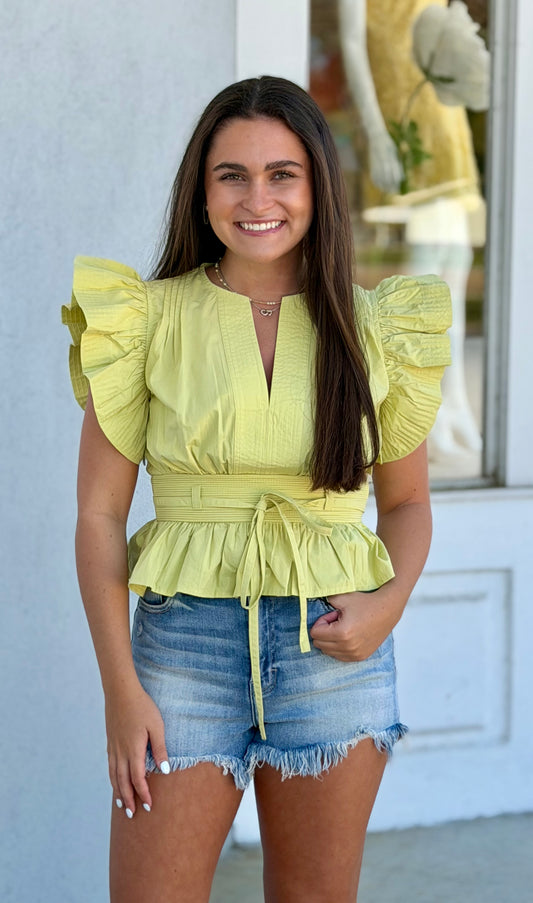 Lime Sherbert Peplum Poplin Top