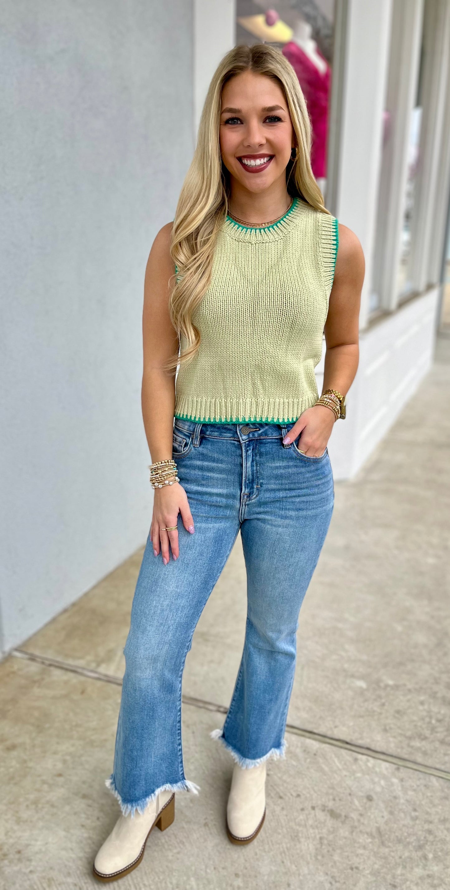 Lt Green Stitch Detail Top