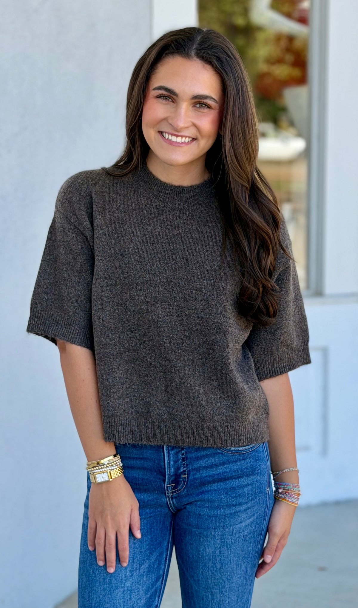 Brown Parker Half Sleeve Sweater