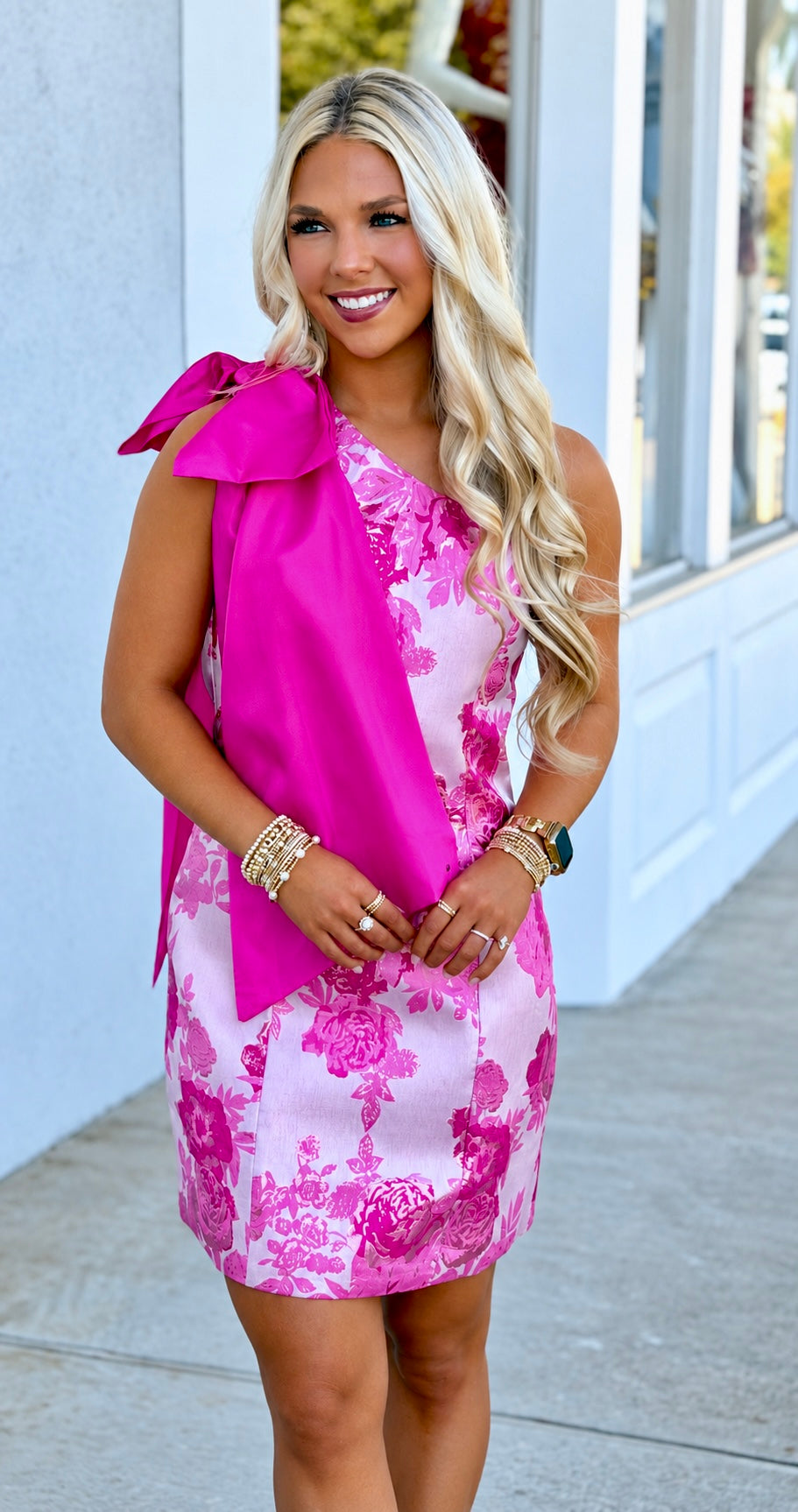 Magenta Floral One Shoulder Bodycon Mini Dress