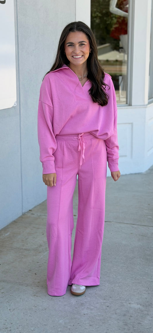 Scuba Collared Pullover & Pants SET, Candy Pink