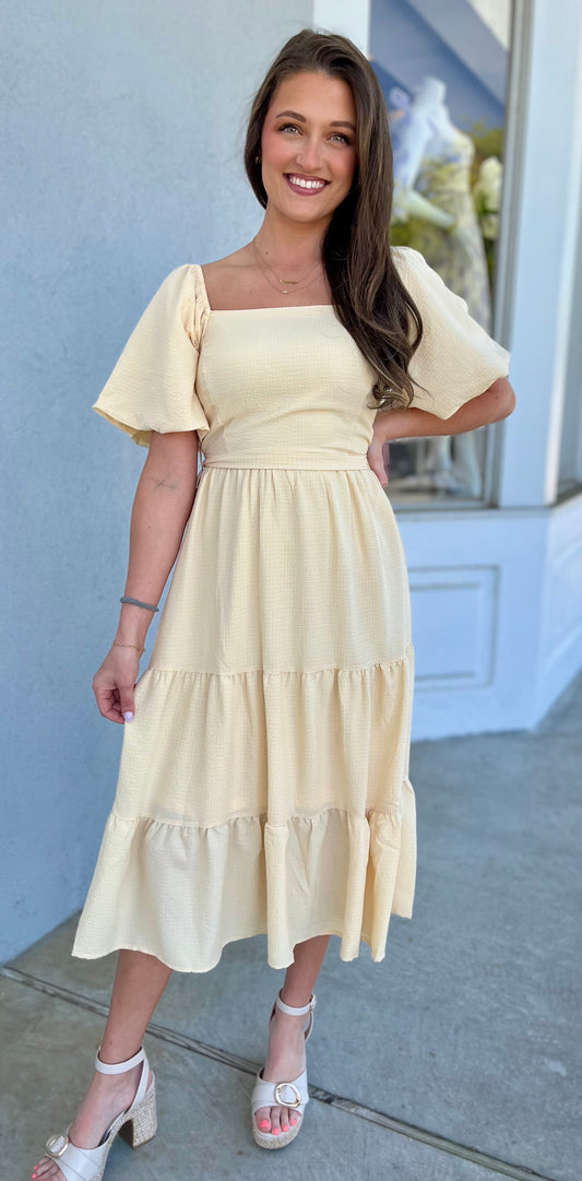 Yellow Ballon Sleeve Midi Dress