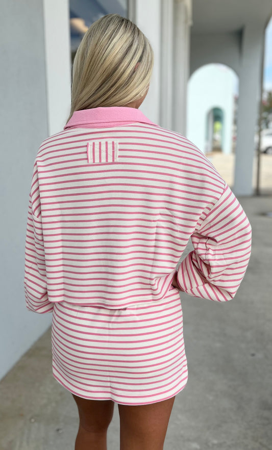 Sweet Pink Striped Drawstring Shorts