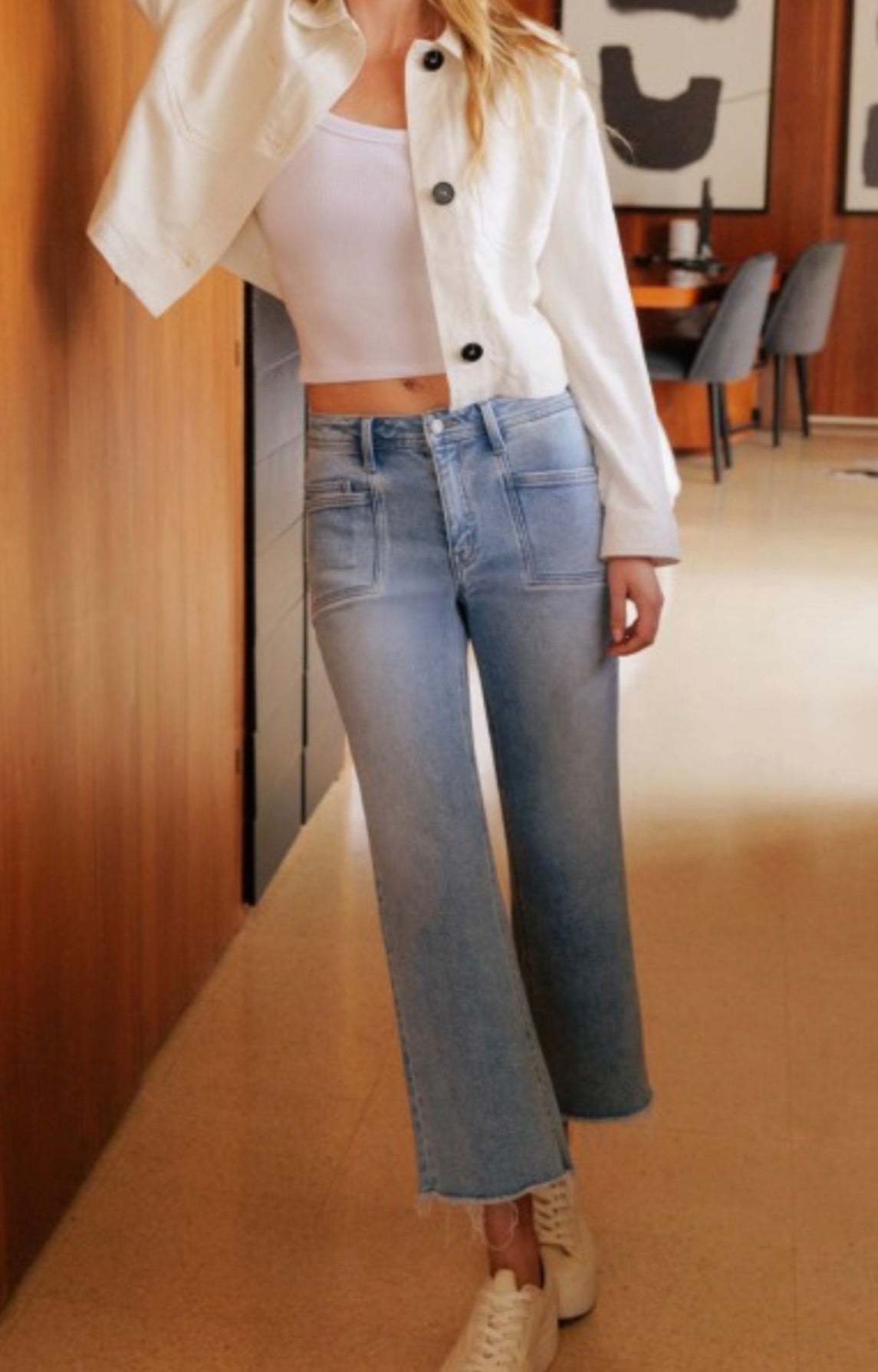 High Rise Crop Slim Wide Leg Jean