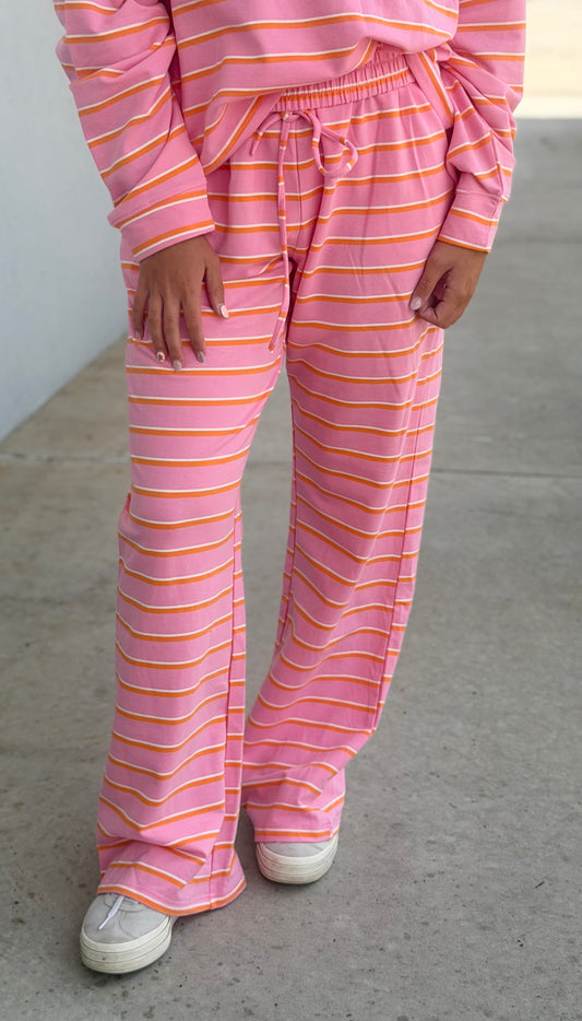 Pink/Orange Striped Wide Leg Lounge Pants