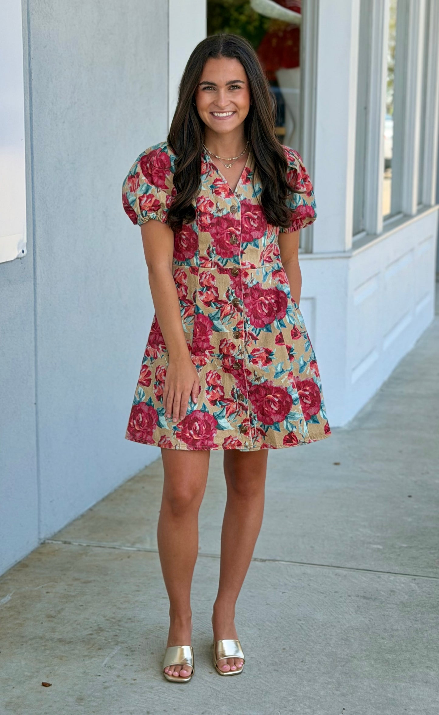 Camel Denim Floral Dress