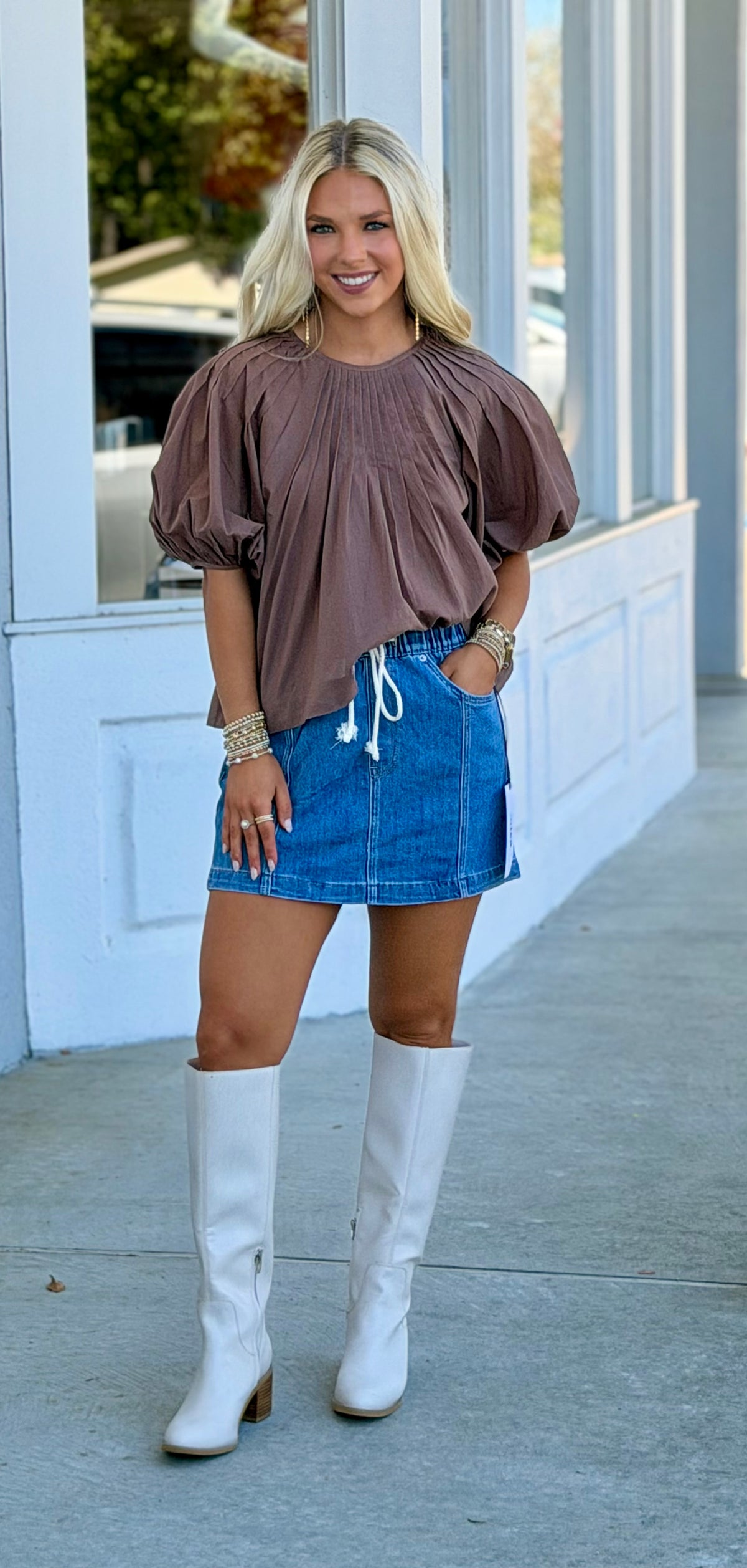Brown Puff Sleeve Blouse