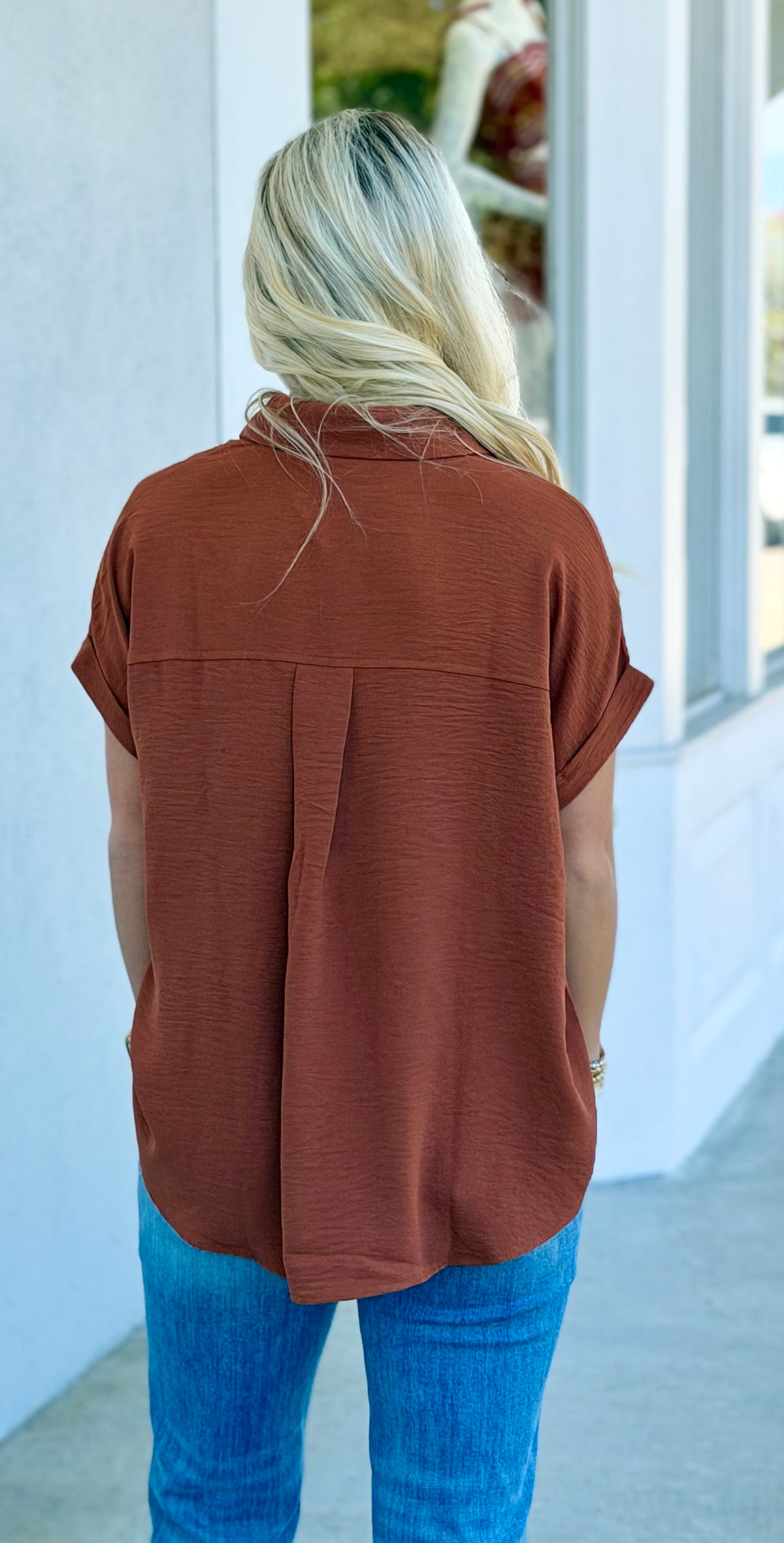 Collared Woven Top , Toffee
