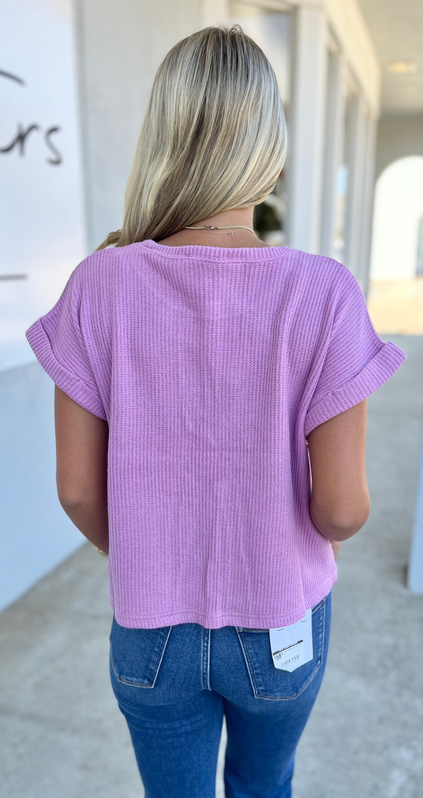 Short Sleeve Crew Neck Sweater, Mauve