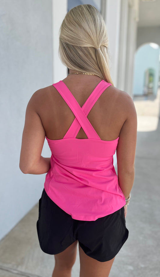V Neck Active Tank Top , Hot Pink