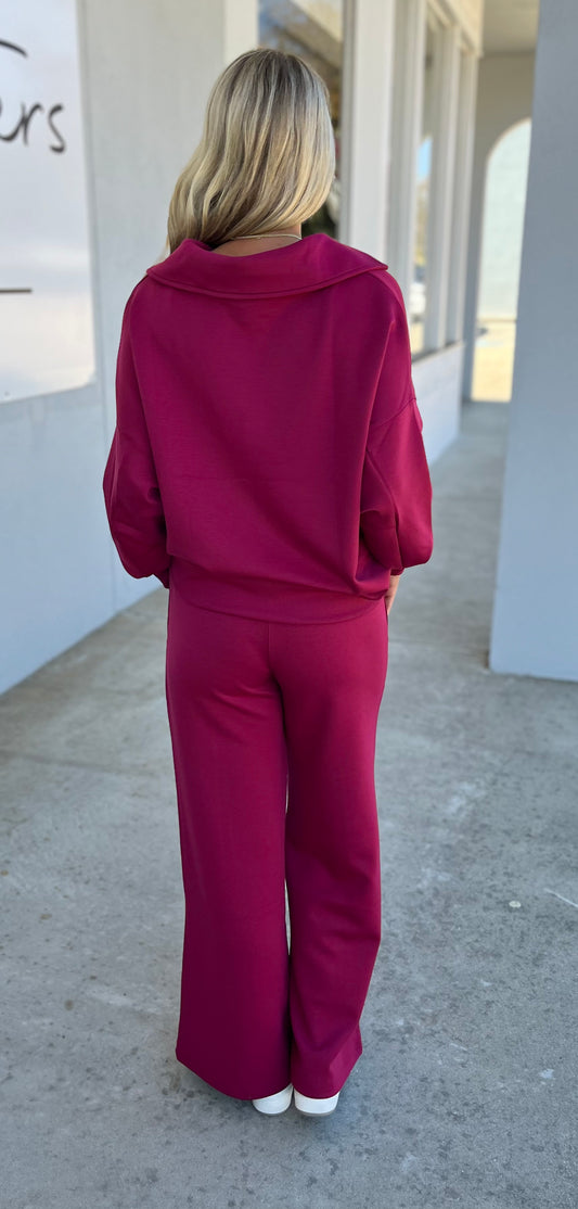 Scuba Collared Pullover & Pants SET, Cabernet