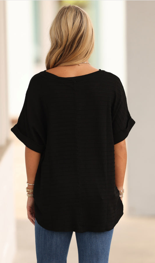 Black Round Neck Dolman Top