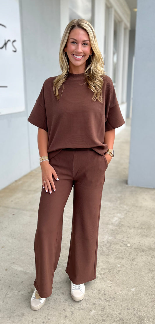 Ribbed Tee & Pants SET, Brown