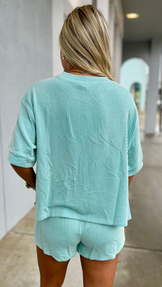 Seafoam  Ribbed Round Neck Short Set