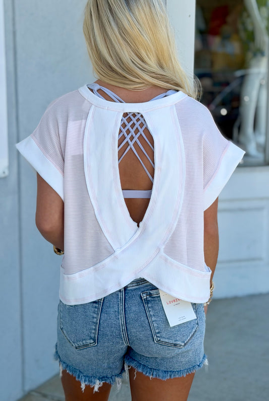 Pink Overlap Open Back Stripe Crop Top