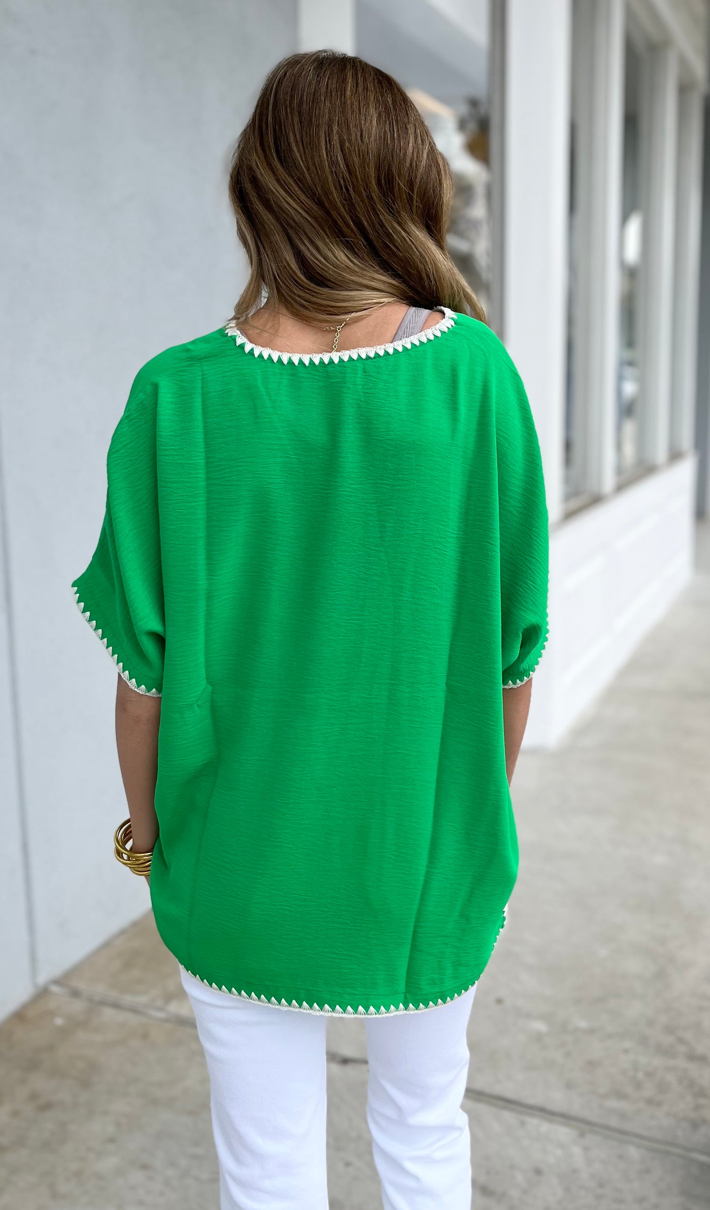 Stitched Loose Fit Top , Kelly Green