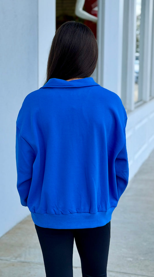 Long Sleeve Half Zip Sweatshirt, R. Blue