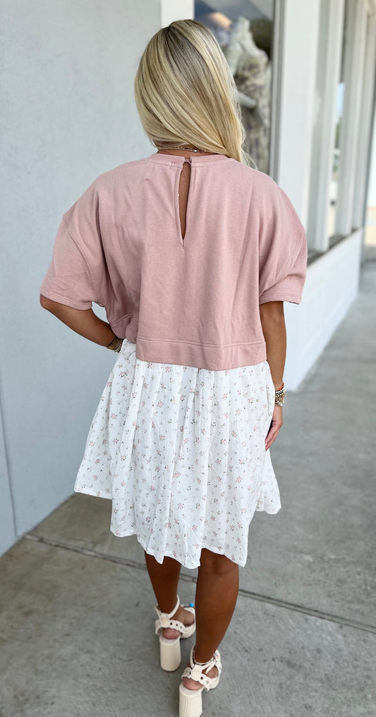 Mixed Media Knit Floral Mini Dress