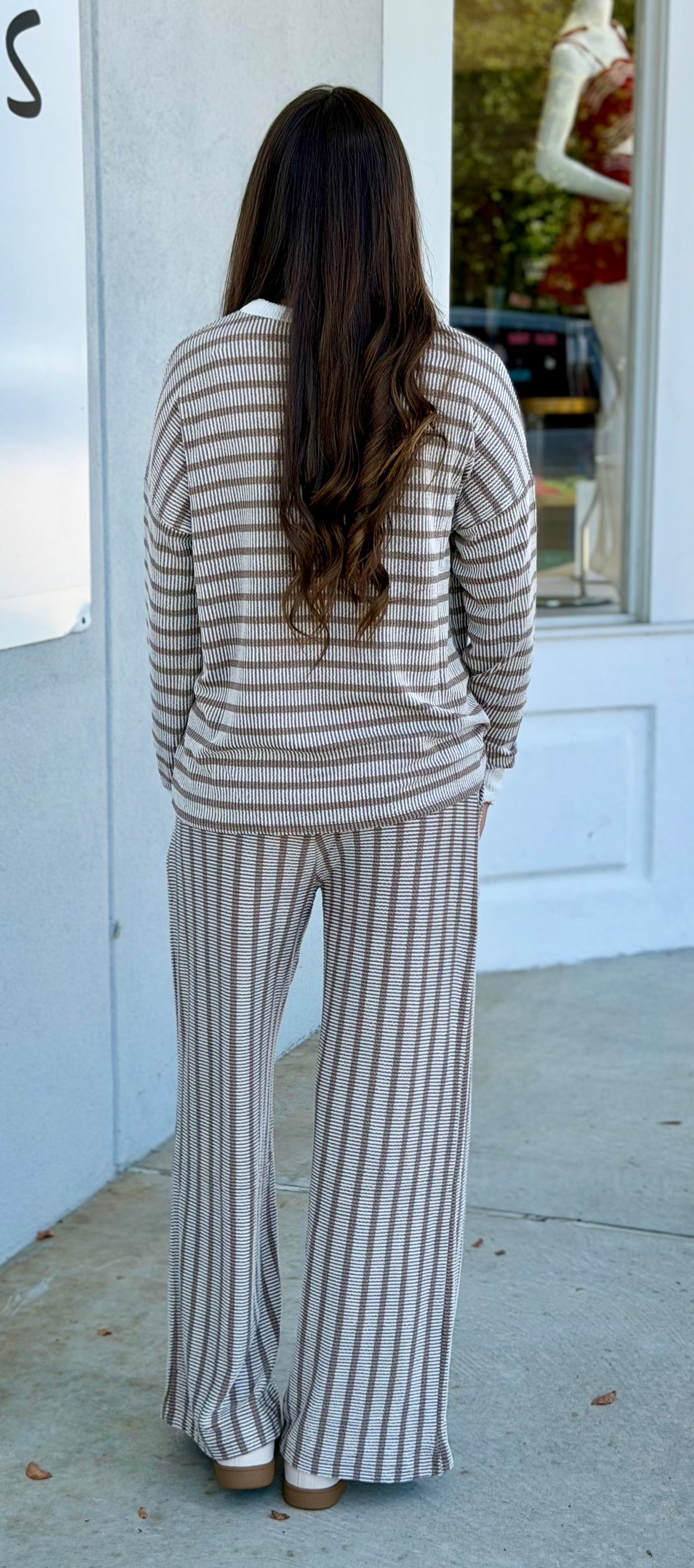 Raised Rib Striped Pullover & Pants SET, Mocha