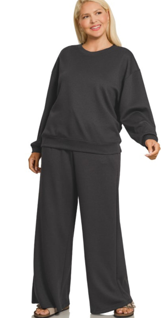 Plus Scuba Crewneck Pullover & Pants SET, Black