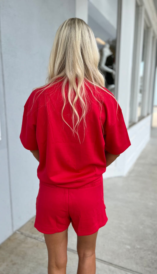 Scuba High Neck Top & Shorts SET, Ruby