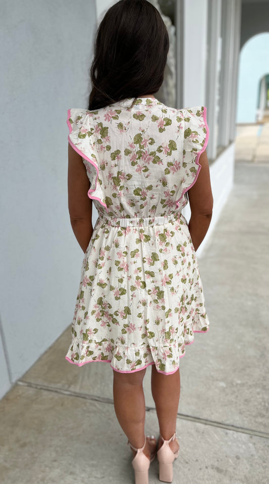 Flutter Sleeve Floral Print Dress