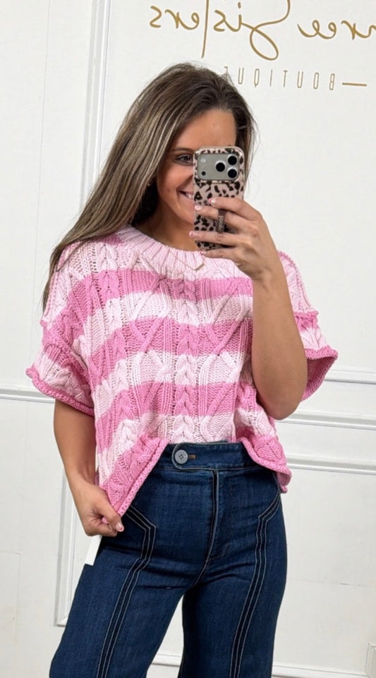 Lt Pink Stripe Sweater Top