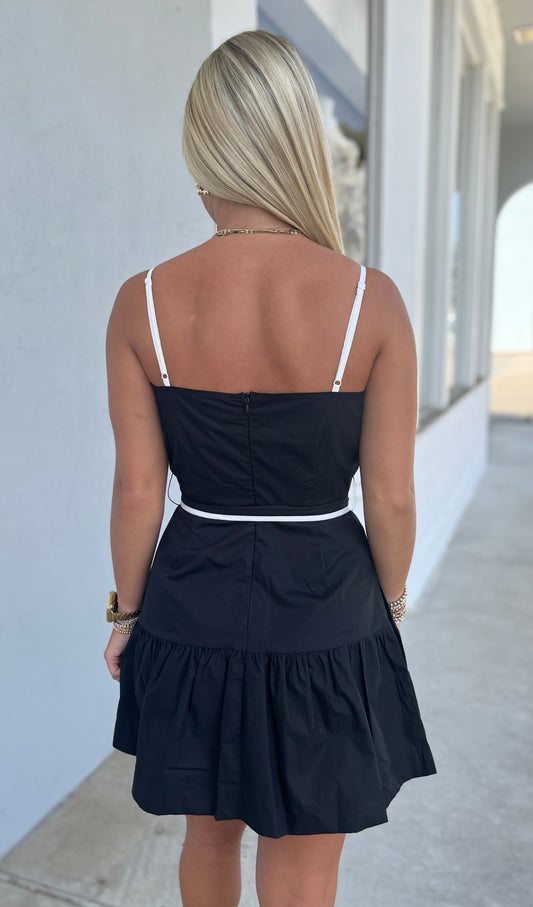 Black Poplin Braided Detail Dress