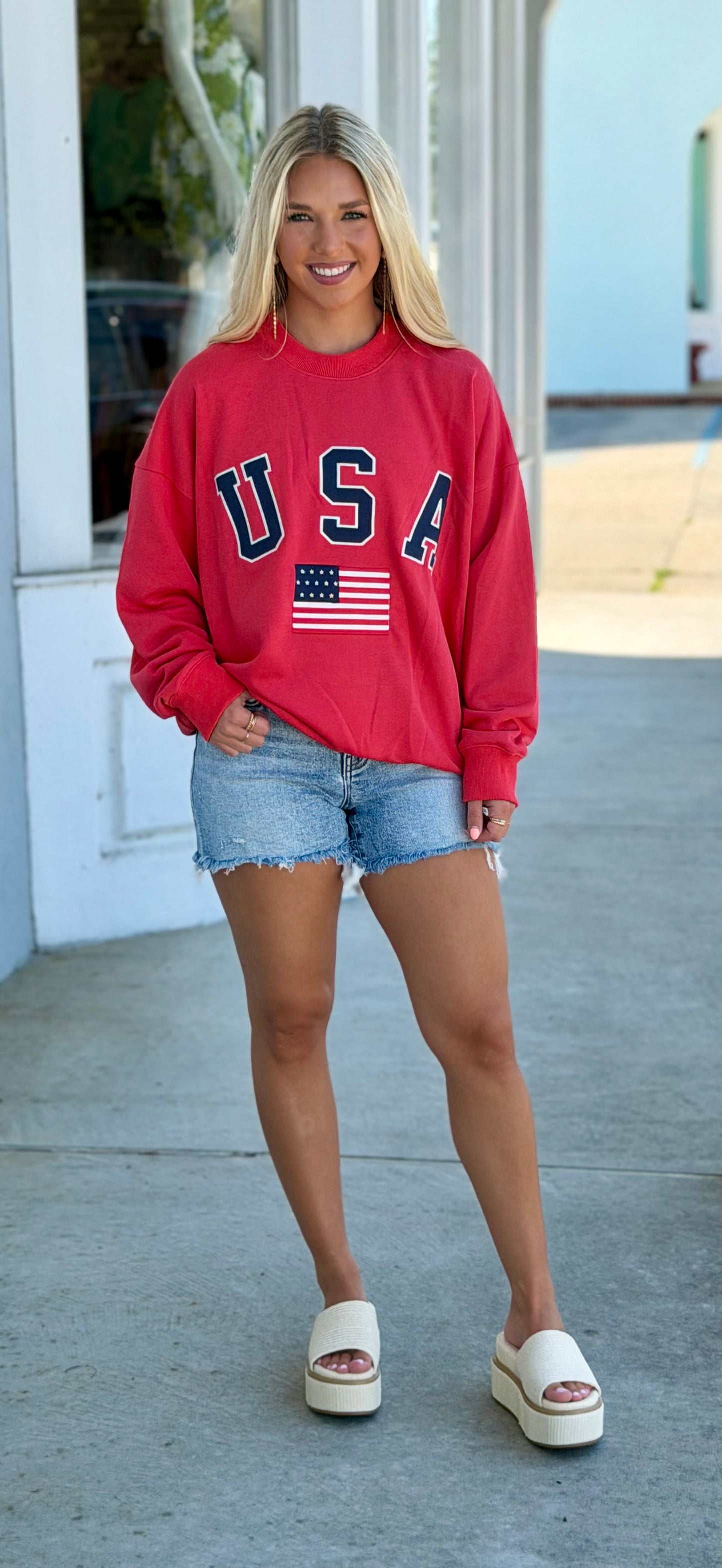 Tomato Long Sleeve Crew Neck USA Sweatshirt