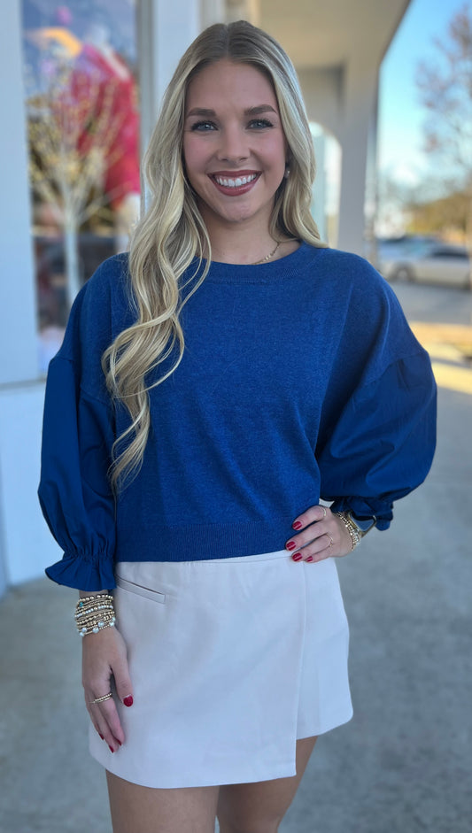 Dk Blue Sweater W Poplin Sleevs