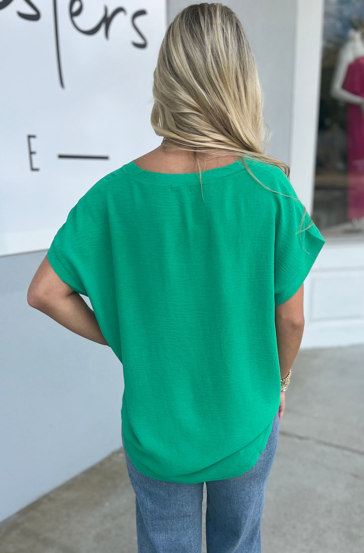 Emerald V Neck Raw Edge Top