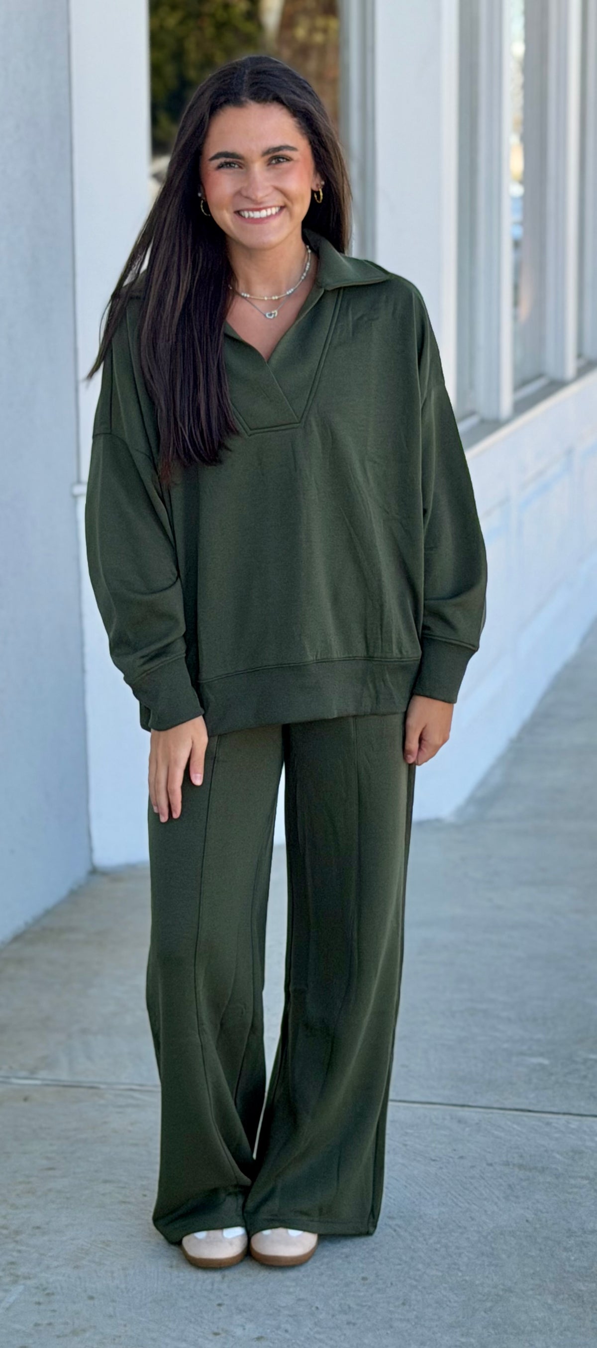 Scuba Collared Pullover & Pants SET, Dk Olive