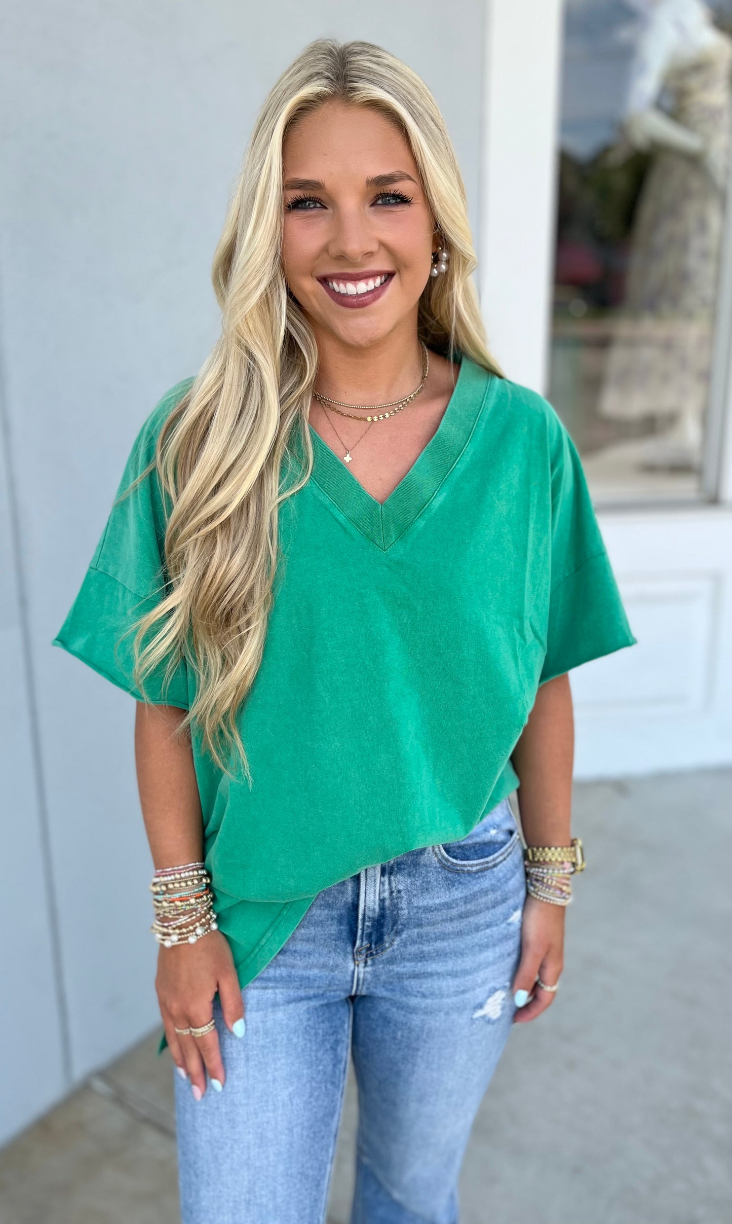 V Neck Oversized Top, Matcha