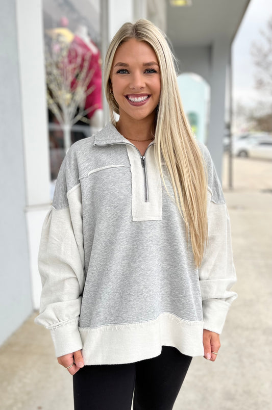 Heather Gray Washed Terry Halfzip Pullover