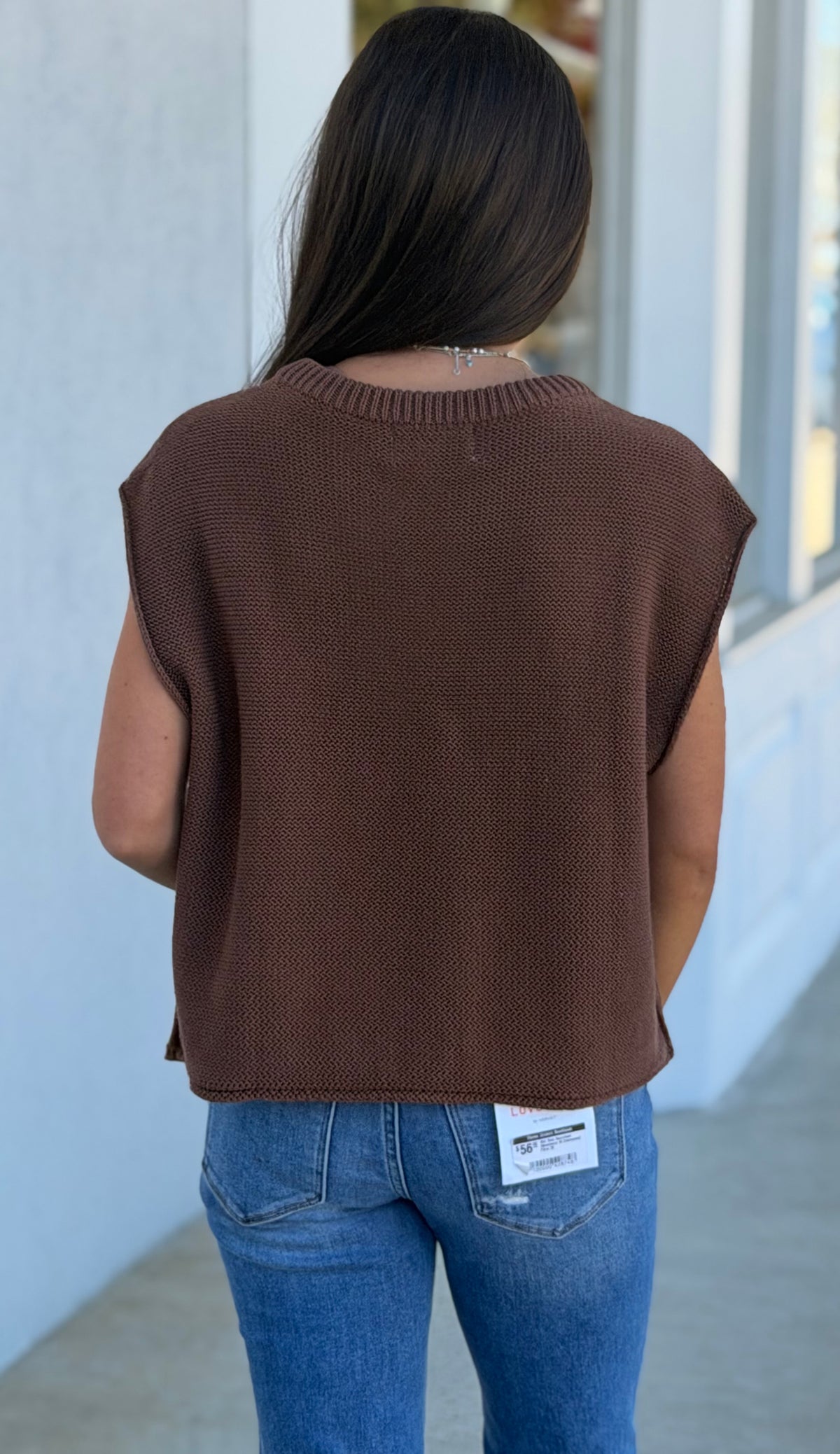 Relaxed Cotton Exposed Seam Sweater Vest , Brown
