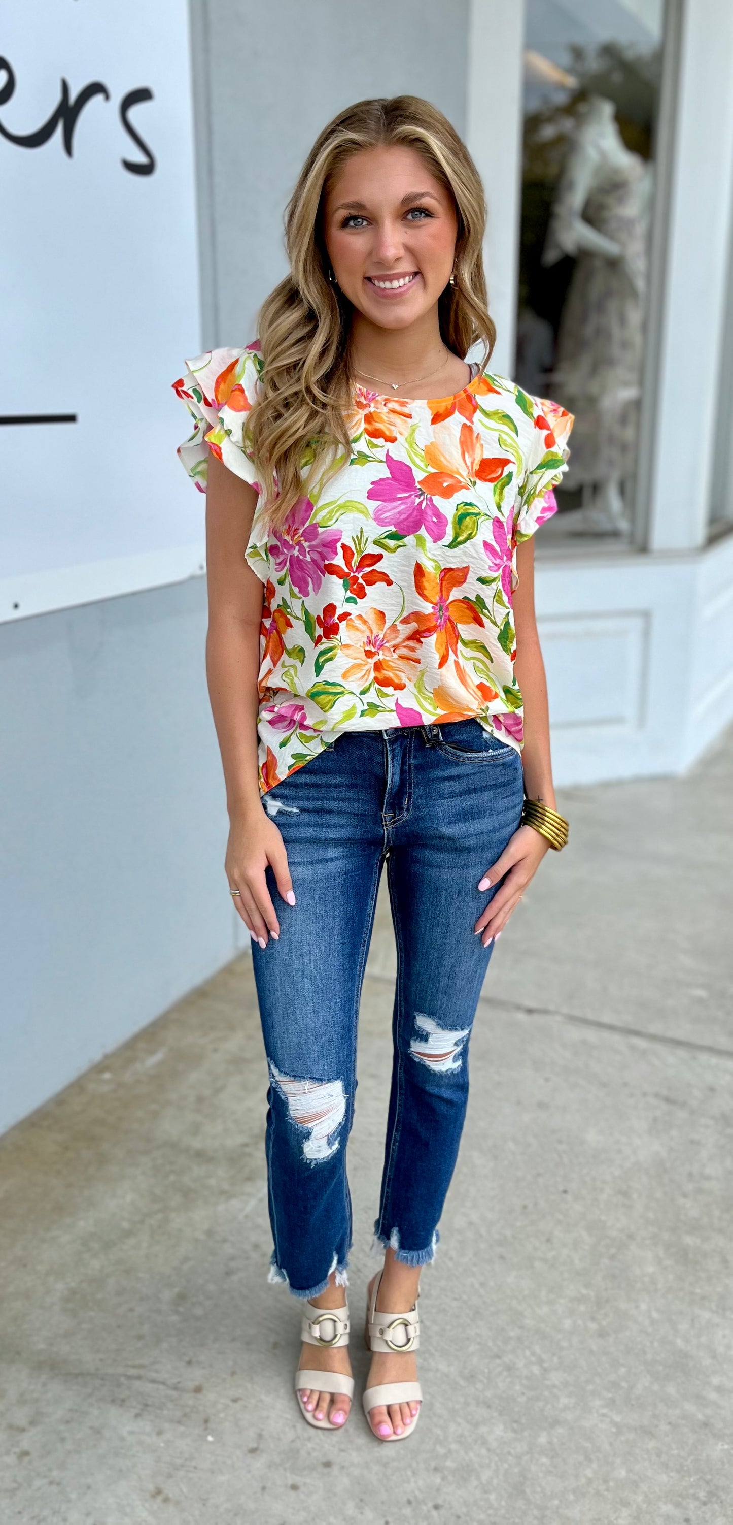 Floral Ruffle Sleeve Top