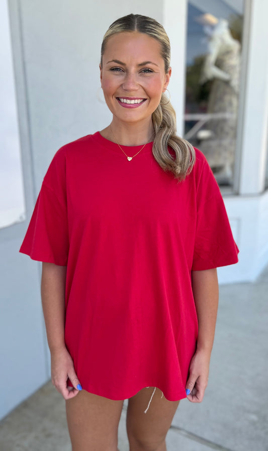 Loose Fit Cotton Short Sleeve Top, Ruby